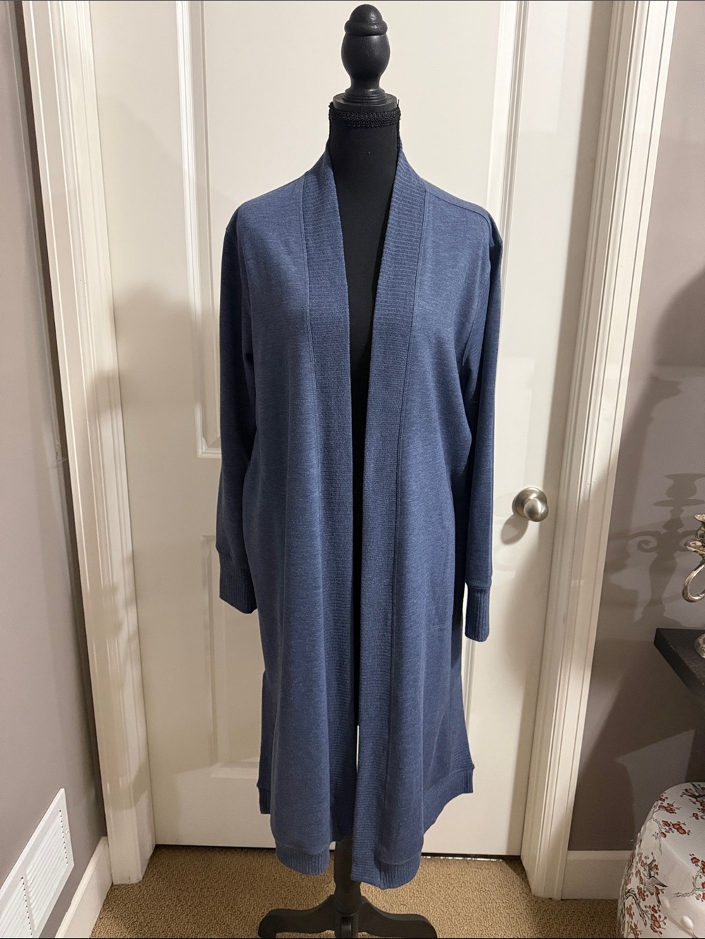 Splendid Longline Open-Front Cardigan in Slate Blue